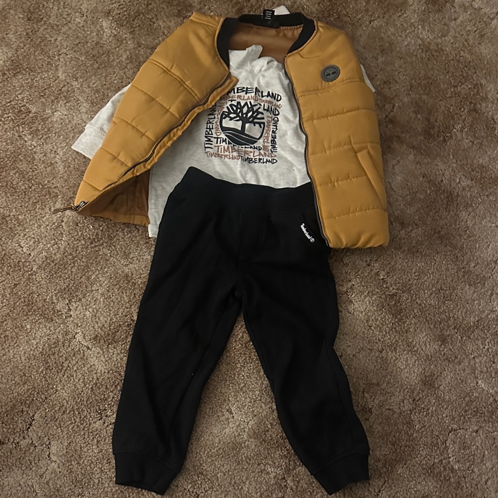 Timberland Kids Mustard Jacket and Black Joggers Set